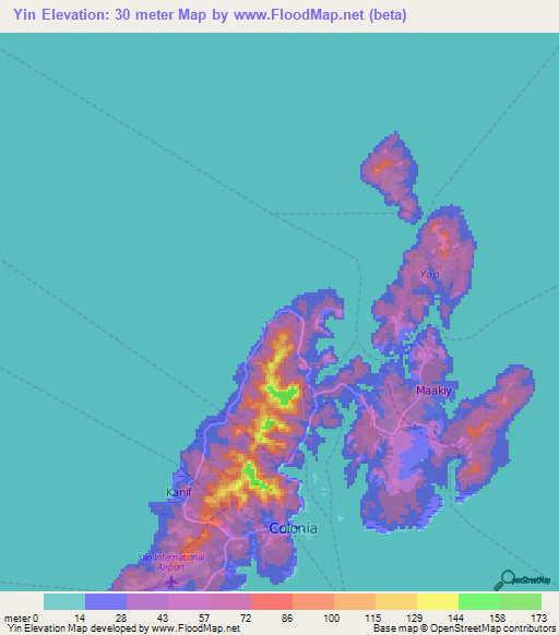 Yin,Micronesia Elevation Map