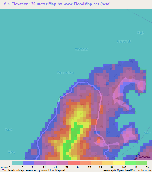 Yin,Micronesia Elevation Map