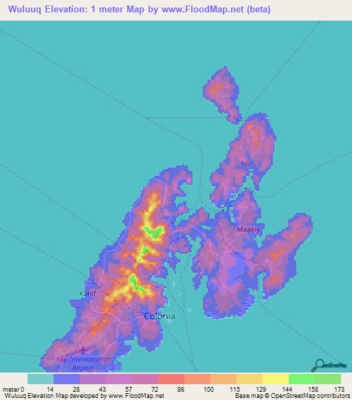 Wuluuq,Micronesia Elevation Map