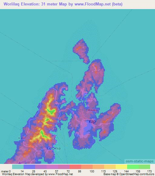 Woriilaq,Micronesia Elevation Map