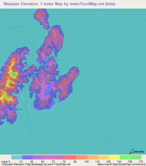 Wanyaan,Micronesia Elevation Map