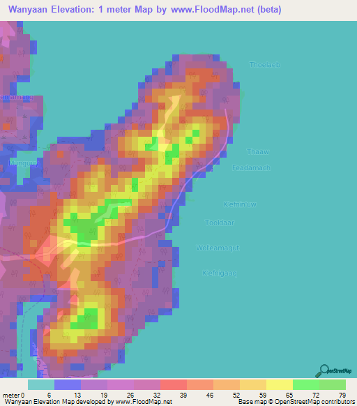 Wanyaan,Micronesia Elevation Map