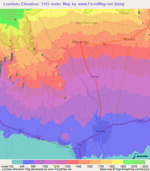 Lombetu,Tanzania Elevation Map