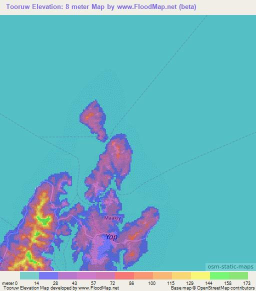 Tooruw,Micronesia Elevation Map