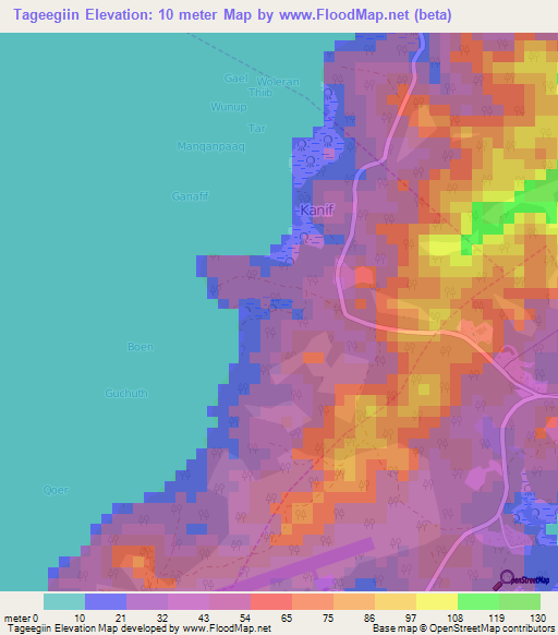 Tageegiin,Micronesia Elevation Map