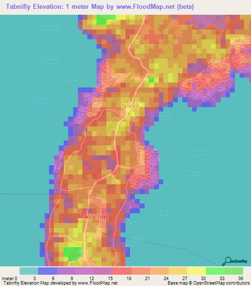 Tabnifiy,Micronesia Elevation Map