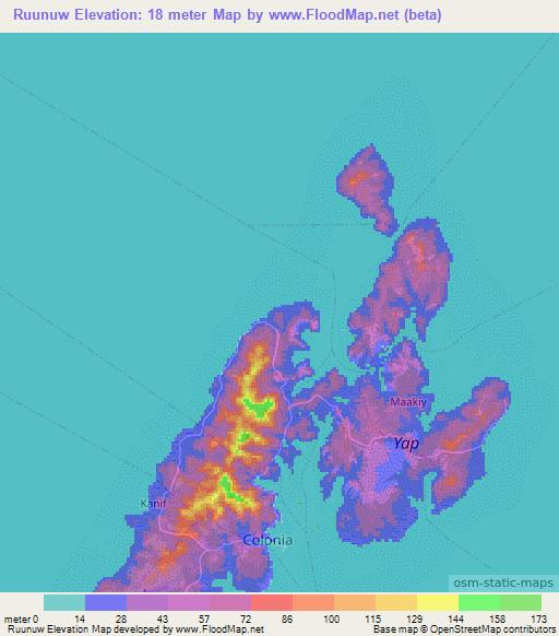 Ruunuw,Micronesia Elevation Map