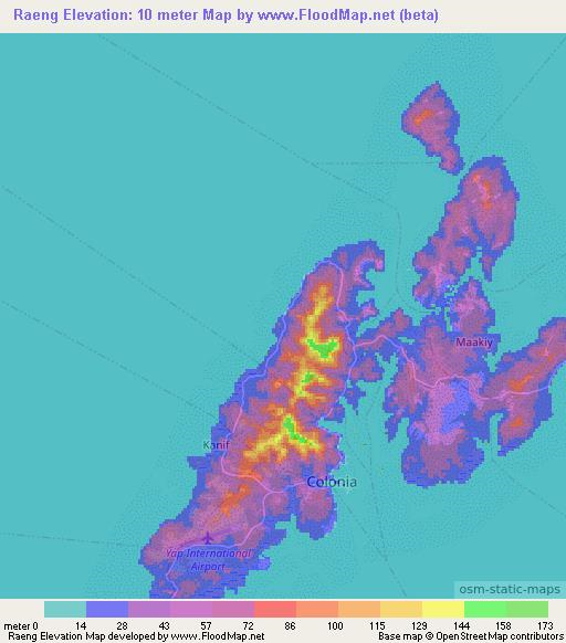 Raeng,Micronesia Elevation Map