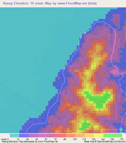 Raeng,Micronesia Elevation Map