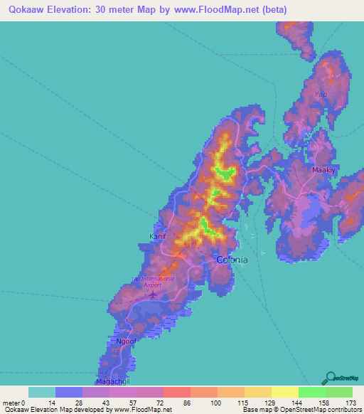 Qokaaw,Micronesia Elevation Map