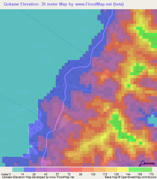 Qokaaw,Micronesia Elevation Map