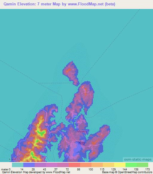 Qamin,Micronesia Elevation Map