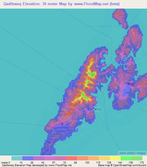 Qadibweq,Micronesia Elevation Map