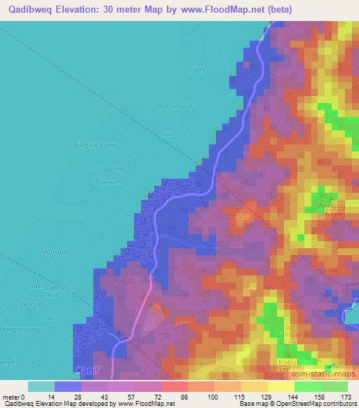 Qadibweq,Micronesia Elevation Map