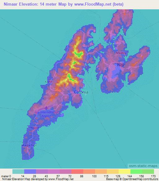 Nimaar,Micronesia Elevation Map