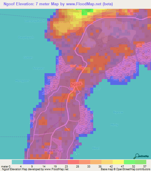 Ngoof,Micronesia Elevation Map