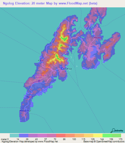 Ngolog,Micronesia Elevation Map