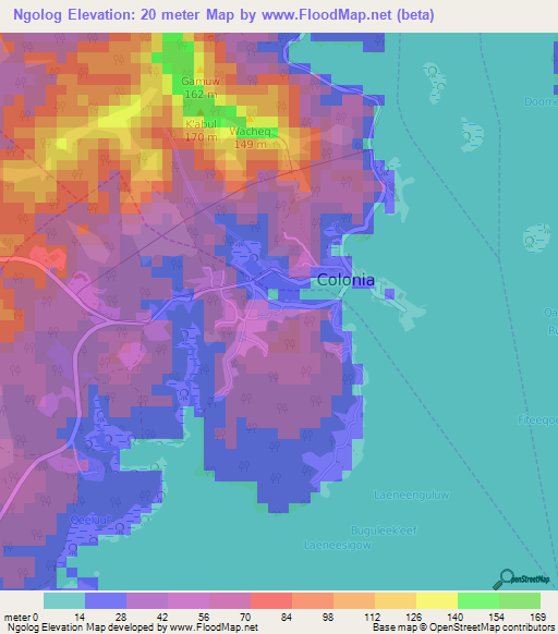 Ngolog,Micronesia Elevation Map