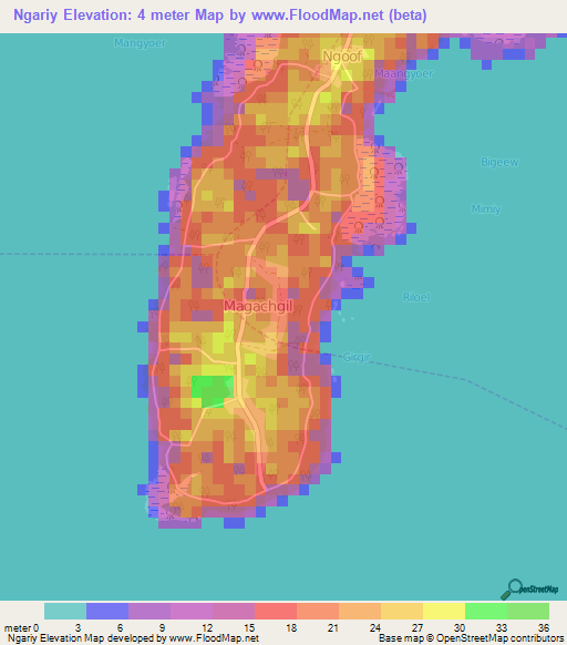 Ngariy,Micronesia Elevation Map