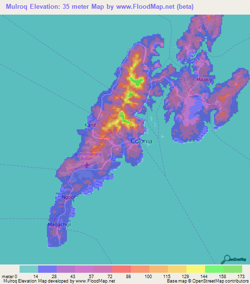 Mulroq,Micronesia Elevation Map