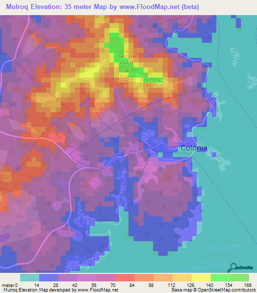 Mulroq,Micronesia Elevation Map