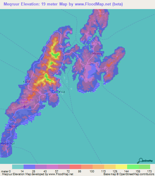 Meqruur,Micronesia Elevation Map