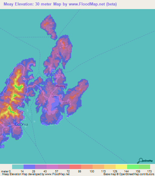 Meay,Micronesia Elevation Map