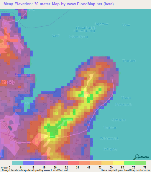 Meay,Micronesia Elevation Map