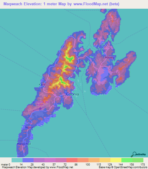 Maqweach,Micronesia Elevation Map