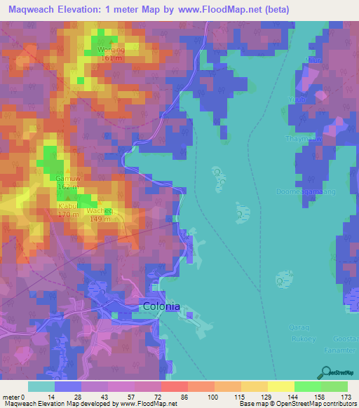 Maqweach,Micronesia Elevation Map