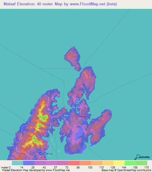 Malaaf,Micronesia Elevation Map