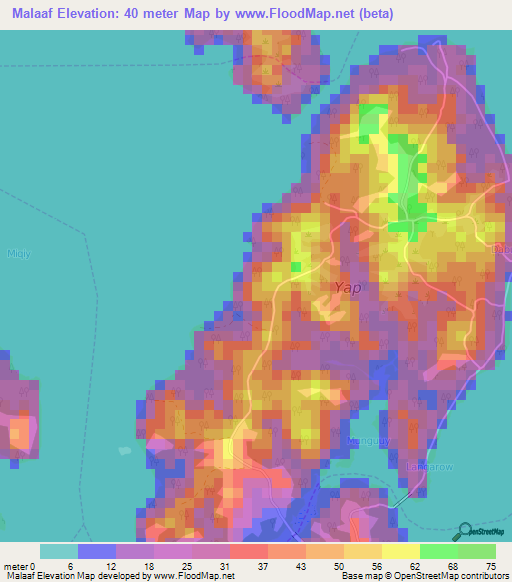 Malaaf,Micronesia Elevation Map