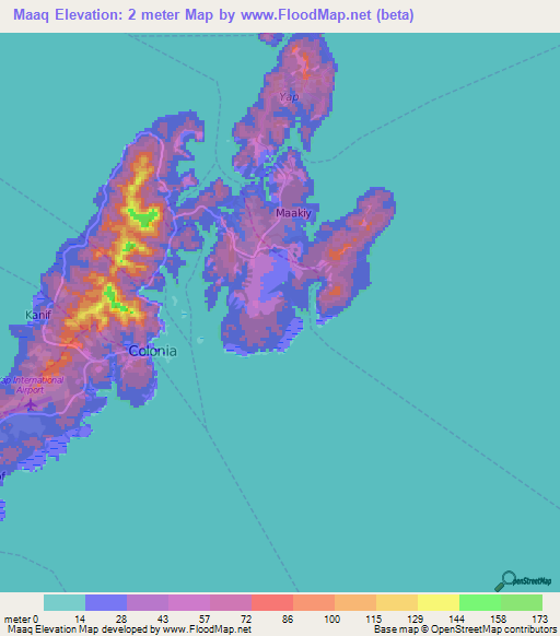 Maaq,Micronesia Elevation Map