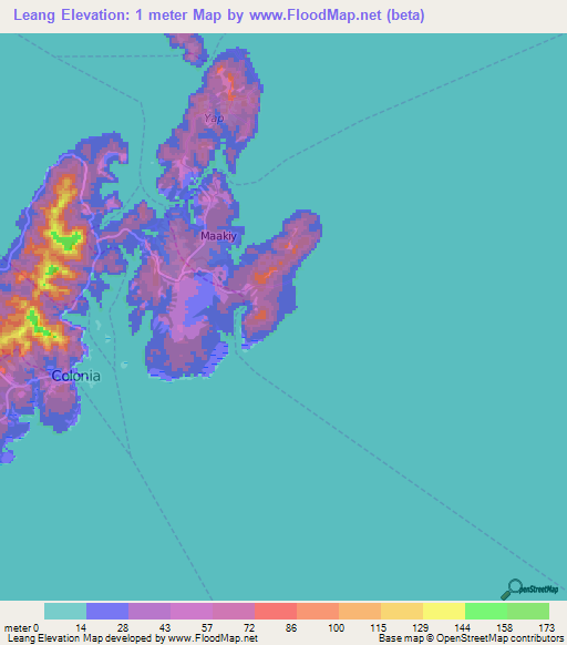 Leang,Micronesia Elevation Map