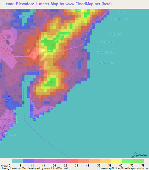 Leang,Micronesia Elevation Map