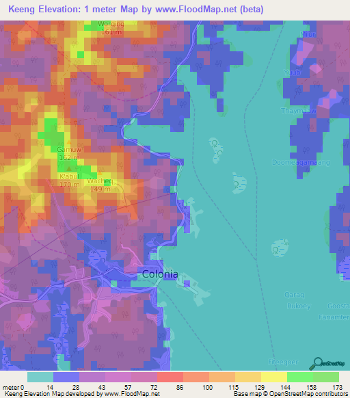 Keeng,Micronesia Elevation Map