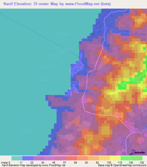 Kanif,Micronesia Elevation Map