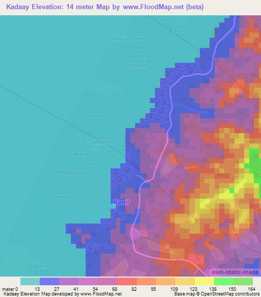 Kadaay,Micronesia Elevation Map