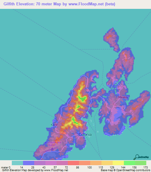 Gilfith,Micronesia Elevation Map