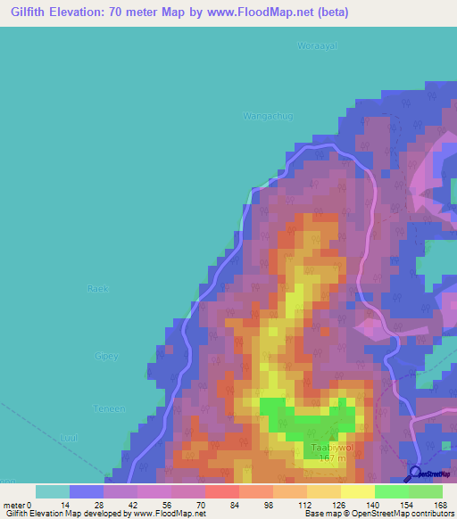 Gilfith,Micronesia Elevation Map