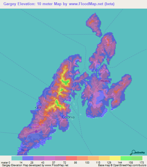 Gargey,Micronesia Elevation Map