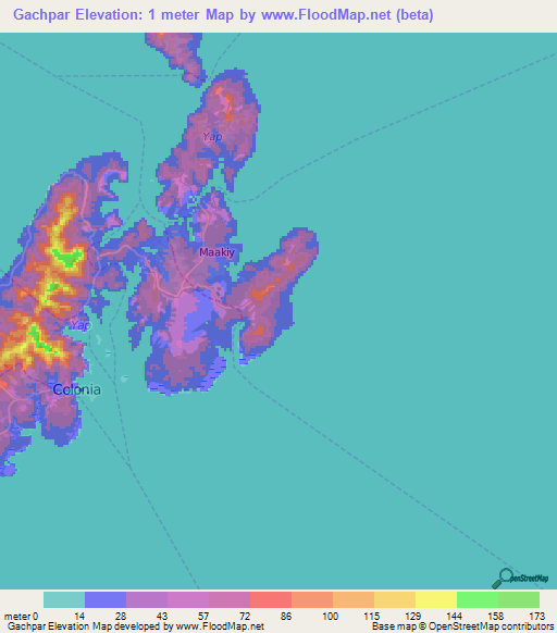 Gachpar,Micronesia Elevation Map