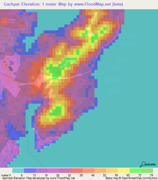 Gachpar,Micronesia Elevation Map