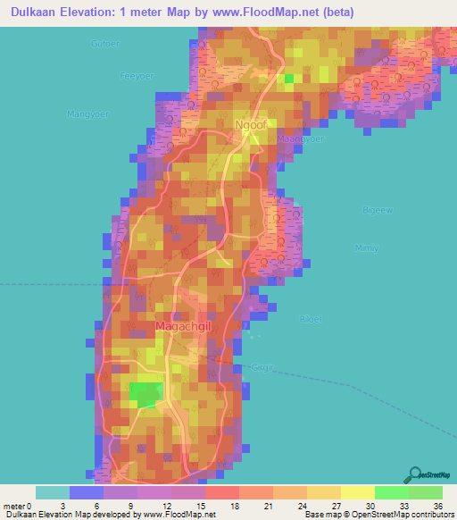 Dulkaan,Micronesia Elevation Map