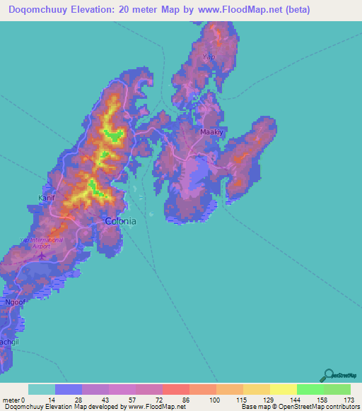 Doqomchuuy,Micronesia Elevation Map