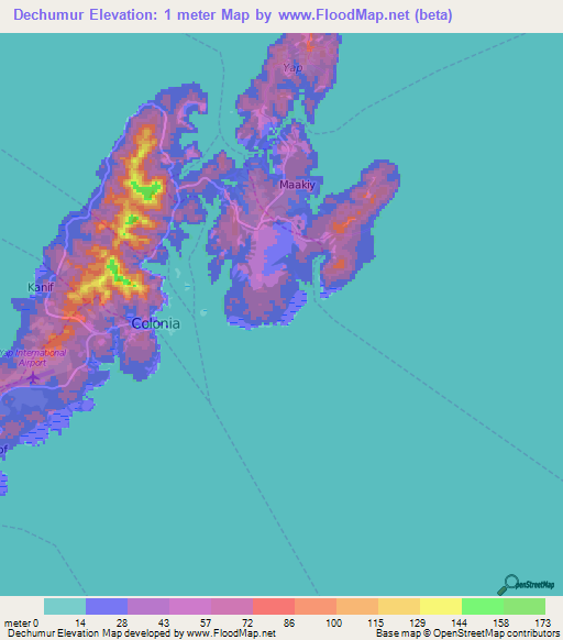 Dechumur,Micronesia Elevation Map