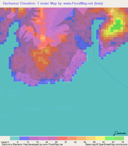 Dechumur,Micronesia Elevation Map