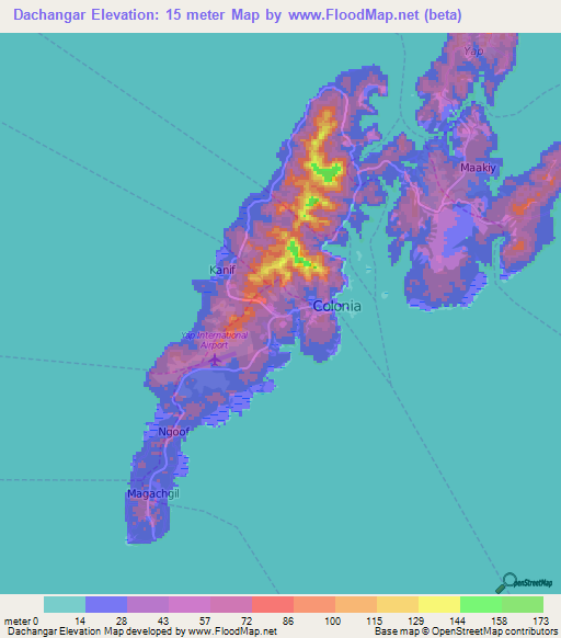 Dachangar,Micronesia Elevation Map