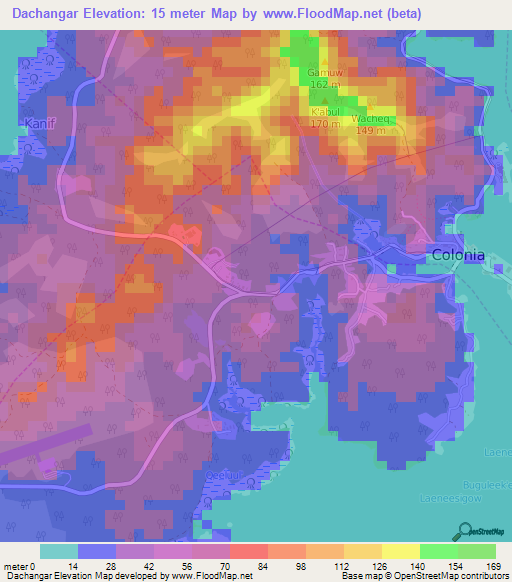 Dachangar,Micronesia Elevation Map