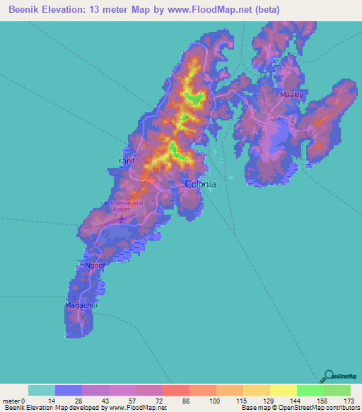 Beenik,Micronesia Elevation Map